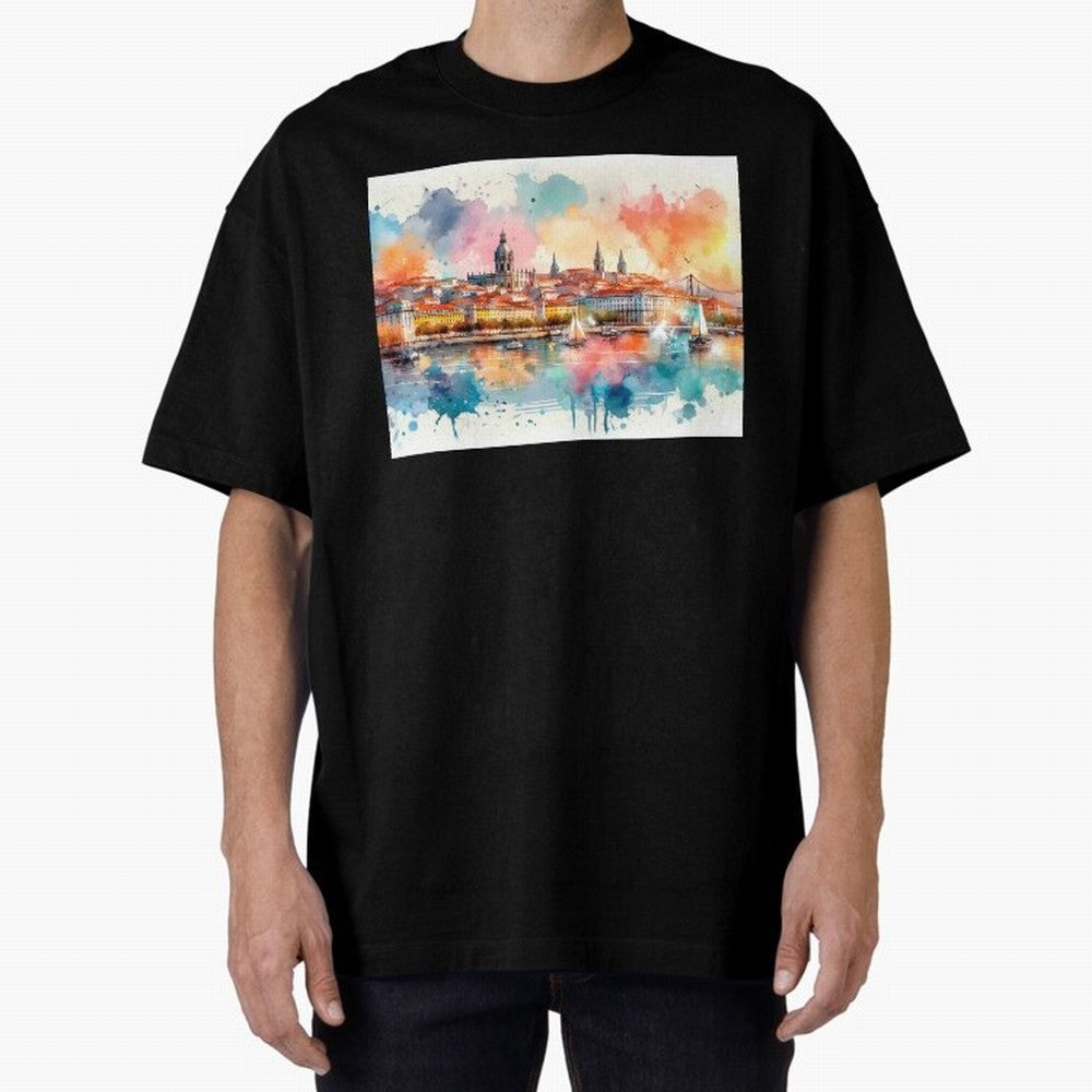 Lisbon cityscape with sailboats Oversized T-Shirt Bring FIFA World Cup 2026 USA Canada Mexico Made for Neymar, Argentina, France and Brazil Energy, Soccer Culture, Superstar Moments, National Team Dreams and Competitive Fire; Ideal for Football