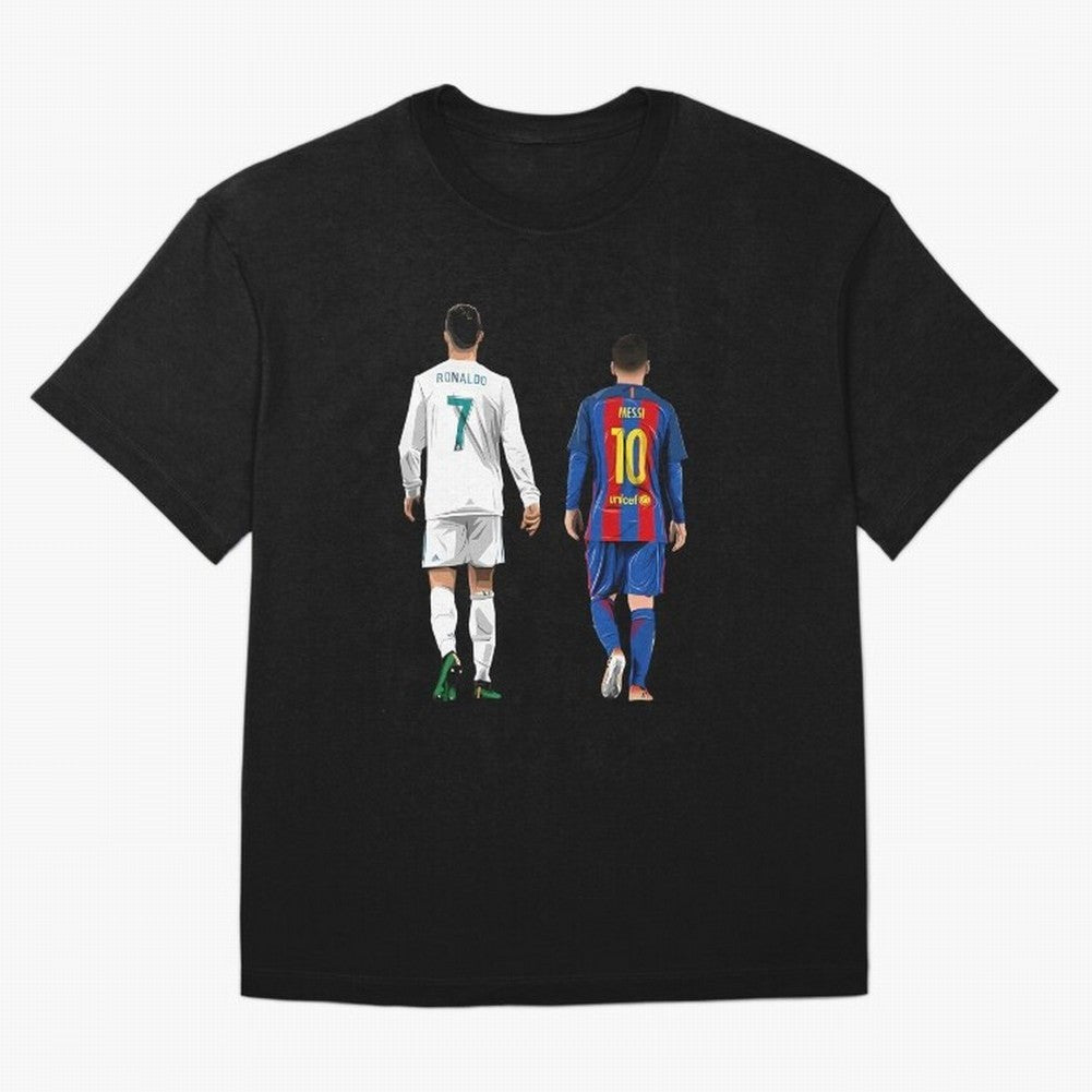 Cristiano Ronaldo And Messi Oversized T-Shirt Show Match Day Excitement for Global Football Passion for FIFA World Cup 2026 Group Stage, Capturing Haaland and Mbappe, Argentina, France and Brazil, Vintage Soccer Flavor, Modern Football Stars,
