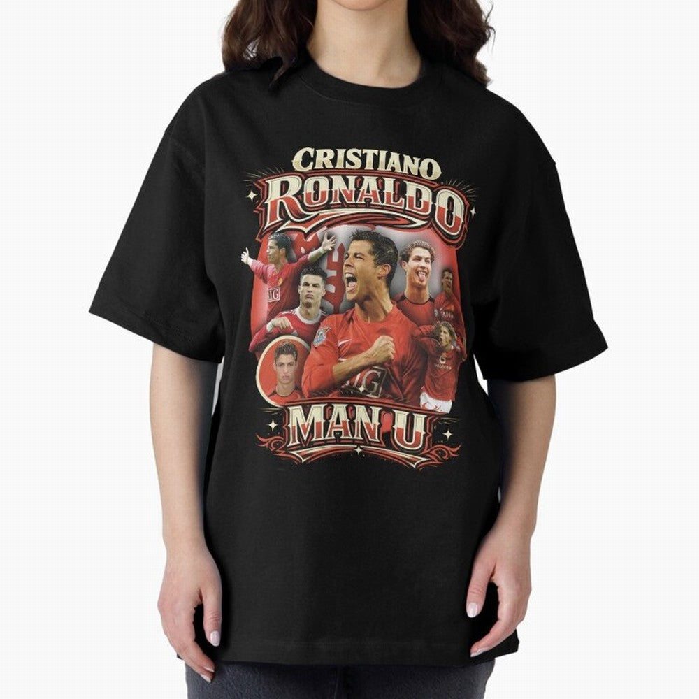Cristiano Ronaldo Manchester United Oversized T-Shirt Bring Stadium Energy to FIFA World Cup 2026 Highlighting Messi, Brazil, Portugal and Argentina Energy, Championship Spirit, Famous Goals, Roaring Crowds and International Football Unity; Ideal