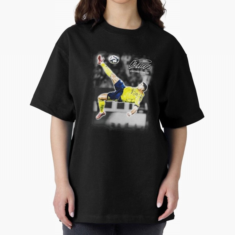 Cristiano Ronaldo Bicycle Kick Oversized T-Shirt Back Your Heroes with FIFA World Cup 2026 USA Canada Mexico for Fans of Neymar and France, Bringing Tournament Hype, Historic Matchups, Family Viewing Parties and Global Sports Pride; Great for Watch