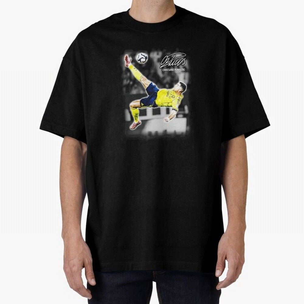 Cristiano Ronaldo Bicycle Kick Oversized T-Shirt Back Your Heroes with FIFA World Cup 2026 USA Canada Mexico for Fans of Neymar and France, Bringing Tournament Hype, Historic Matchups, Family Viewing Parties and Global Sports Pride; Great for Watch