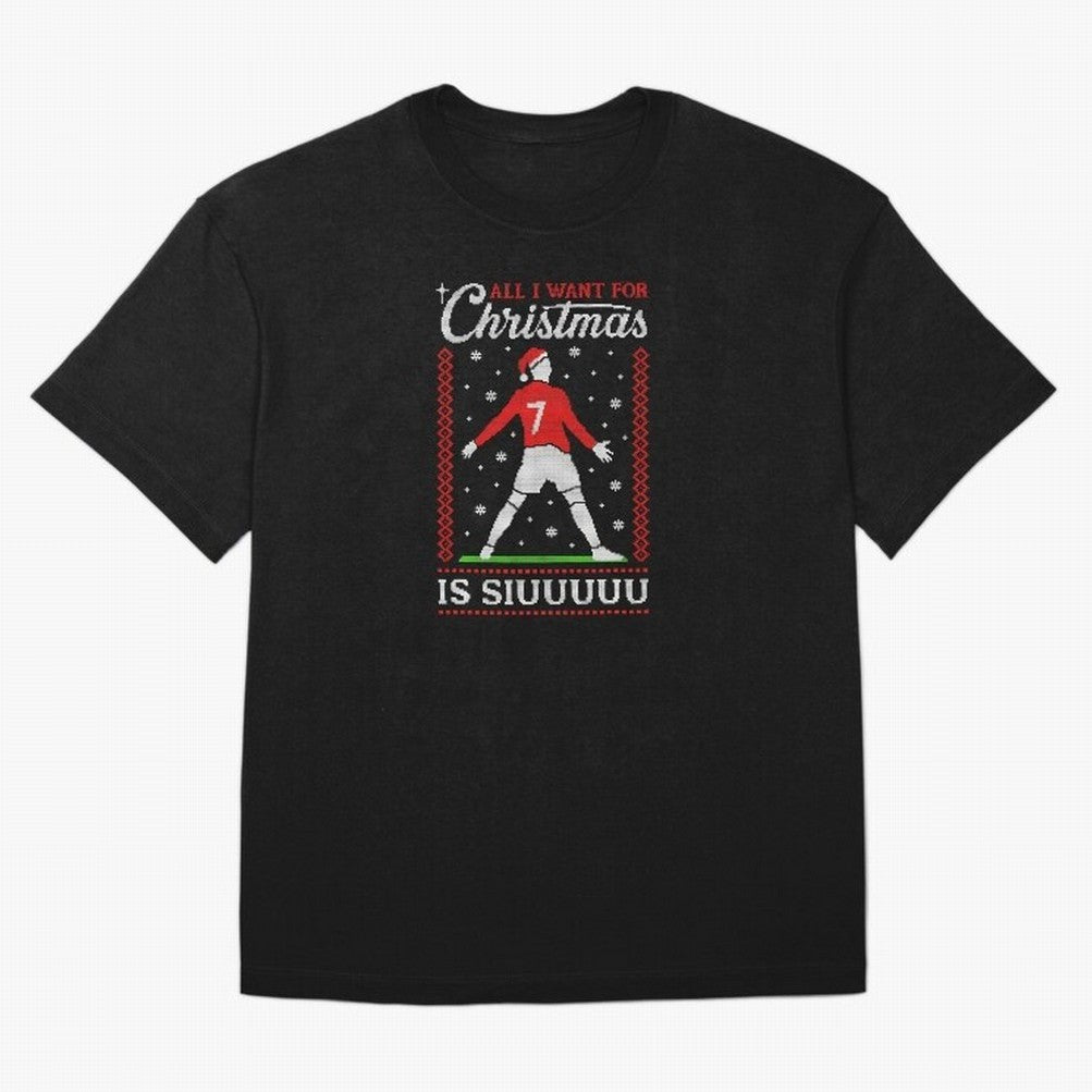 All I Want For Christmas Is Siuu Funny Christmas Festive Knitted Oversized T-Shirt Bring Stadium Energy to FIFA World Cup 2026 Group Stage Capturing Haaland, England Energy, Game Day Rituals, Football Legends, Country Pride and the Road to the