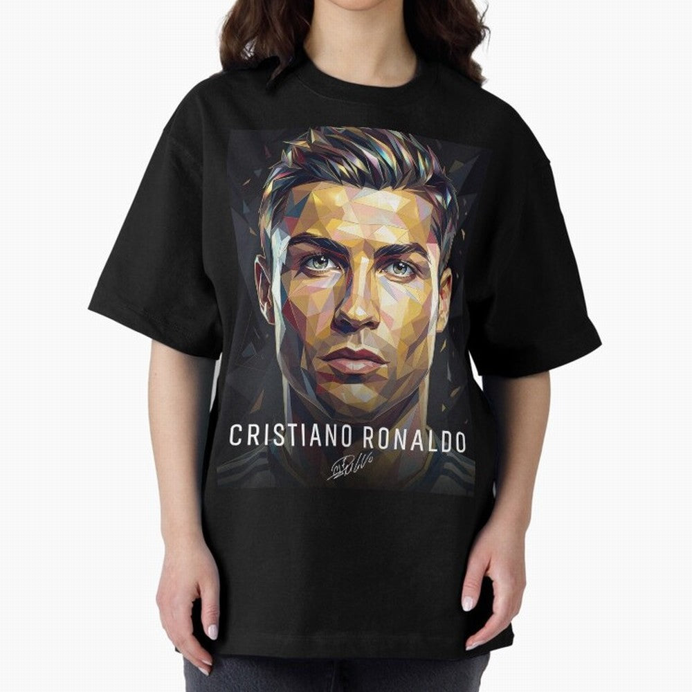 Cristiano Ronaldo Geometric Low Poly Soccer Legend Oversized T-Shirt Bring Home the FIFA World Cup 2026 Group Stage Journey through Neymar, Haaland and Cristiano Ronaldo Highlights, Portugal Pride, Tournament Hype, Historic Matchups, Family Viewing