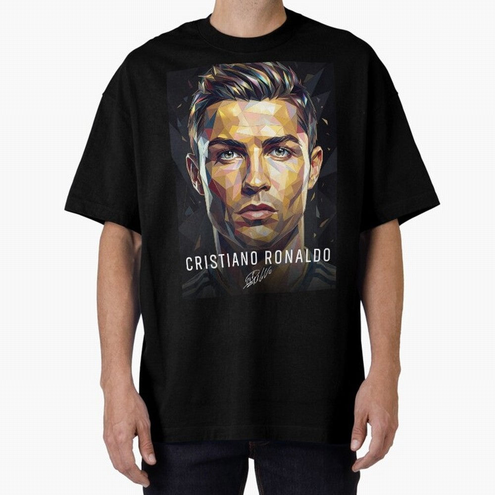 Cristiano Ronaldo Geometric Low Poly Soccer Legend Oversized T-Shirt Bring Home the FIFA World Cup 2026 Group Stage Journey through Neymar, Haaland and Cristiano Ronaldo Highlights, Portugal Pride, Tournament Hype, Historic Matchups, Family Viewing