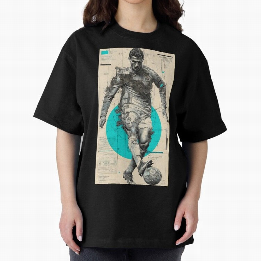 Futuristic Cristiano Ronaldo Illustration ¨C Cyber-Tech Football Art Oversized T-Shirt Share the Excitement of FIFA World Cup 2026 for Fans of Messi and England and Germany, Bringing Football Festival Excitement, Trophy Ambitions, Country Rivalries