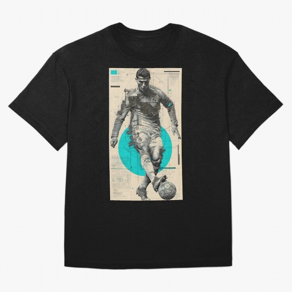 Futuristic Cristiano Ronaldo Illustration ¨C Cyber-Tech Football Art Oversized T-Shirt Share the Excitement of FIFA World Cup 2026 for Fans of Messi and England and Germany, Bringing Football Festival Excitement, Trophy Ambitions, Country Rivalries