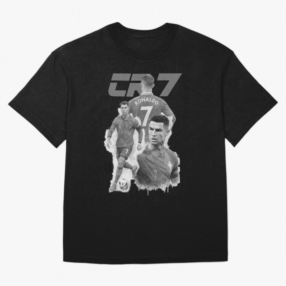 CR7 Cristiano Ronaldo illustration ink black white watercolour Oversized T-Shirt Stand with FIFA World Cup 2026 USA Canada Mexico Spirit, Connected to France and Portugal, Messi, Neymar and Mbappe, Vintage Soccer Flavor, Modern Football Stars,