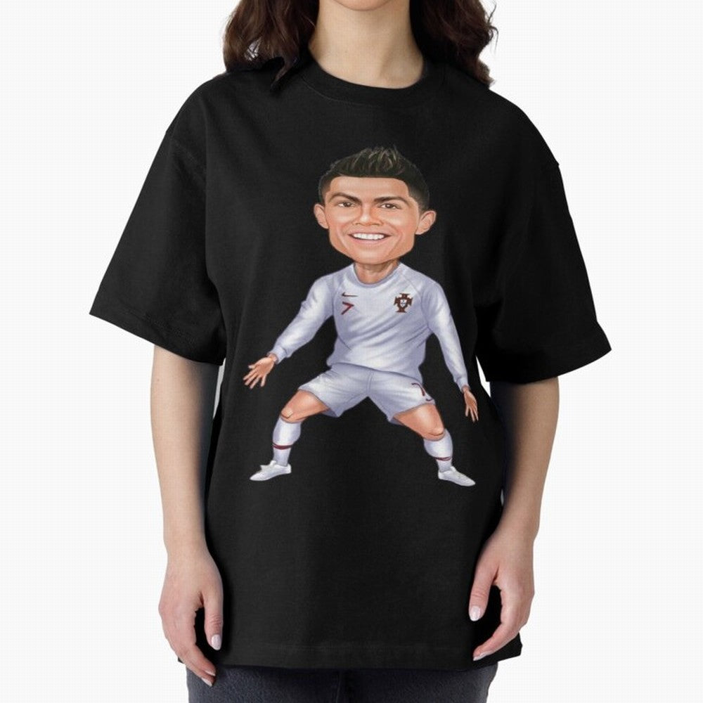 Cristiano Ronaldo Cartoon Oversized T-Shirt Back the Journey through FIFA World Cup 2026 Group Stage Spirit, Made for Brazil, Cristiano Ronaldo, Sports Nostalgia, International Competition, Famous Players and Unforgettable Victories; Perfect for