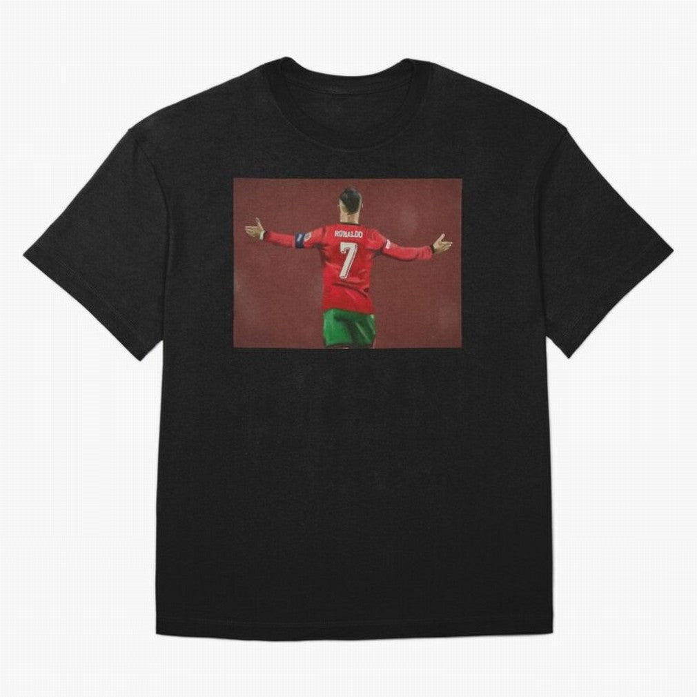 Cristiano Ronaldo portrait painting Oversized T-Shirt Represent the Passion of FIFA World Cup 2026 Group Stage with CR7 and Messi, Brazil, Portugal and Argentina Energy, Global Supporter Spirit, Legendary Goals, National Colors and Tournament