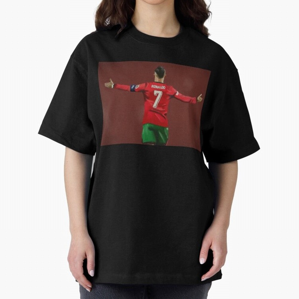 Cristiano Ronaldo portrait painting Oversized T-Shirt Represent the Passion of FIFA World Cup 2026 Group Stage with CR7 and Messi, Brazil, Portugal and Argentina Energy, Global Supporter Spirit, Legendary Goals, National Colors and Tournament