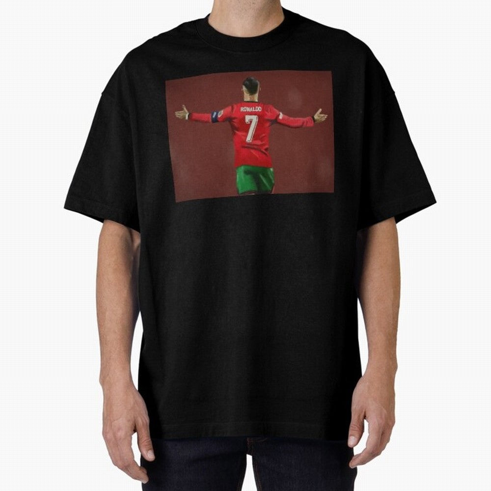 Cristiano Ronaldo portrait painting Oversized T-Shirt Represent the Passion of FIFA World Cup 2026 Group Stage with CR7 and Messi, Brazil, Portugal and Argentina Energy, Global Supporter Spirit, Legendary Goals, National Colors and Tournament