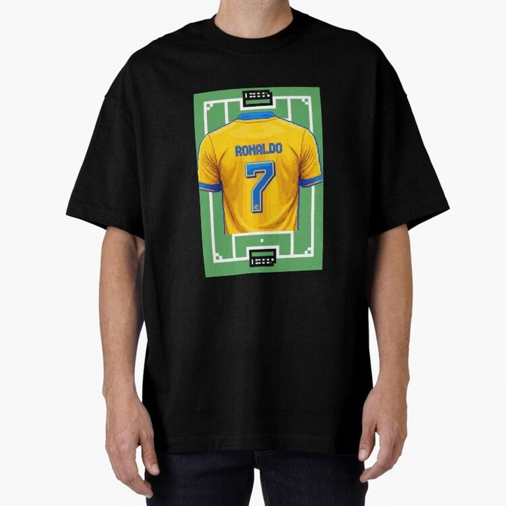 Cristiano Ronaldo Al-Nassr 8-Bit Soccer Football Oversized T-Shirt Celebrate the Magic of Global Football Passion for FIFA World Cup 2026 Group Stage, Centered on Neymar, Netherlands, Game Day Rituals, Football Legends, Country Pride and the Road