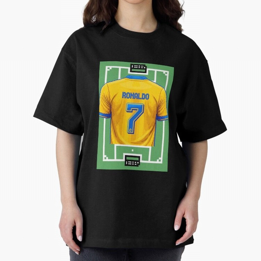 Cristiano Ronaldo Al-Nassr 8-Bit Soccer Football Oversized T-Shirt Celebrate the Magic of Global Football Passion for FIFA World Cup 2026 Group Stage, Centered on Neymar, Netherlands, Game Day Rituals, Football Legends, Country Pride and the Road