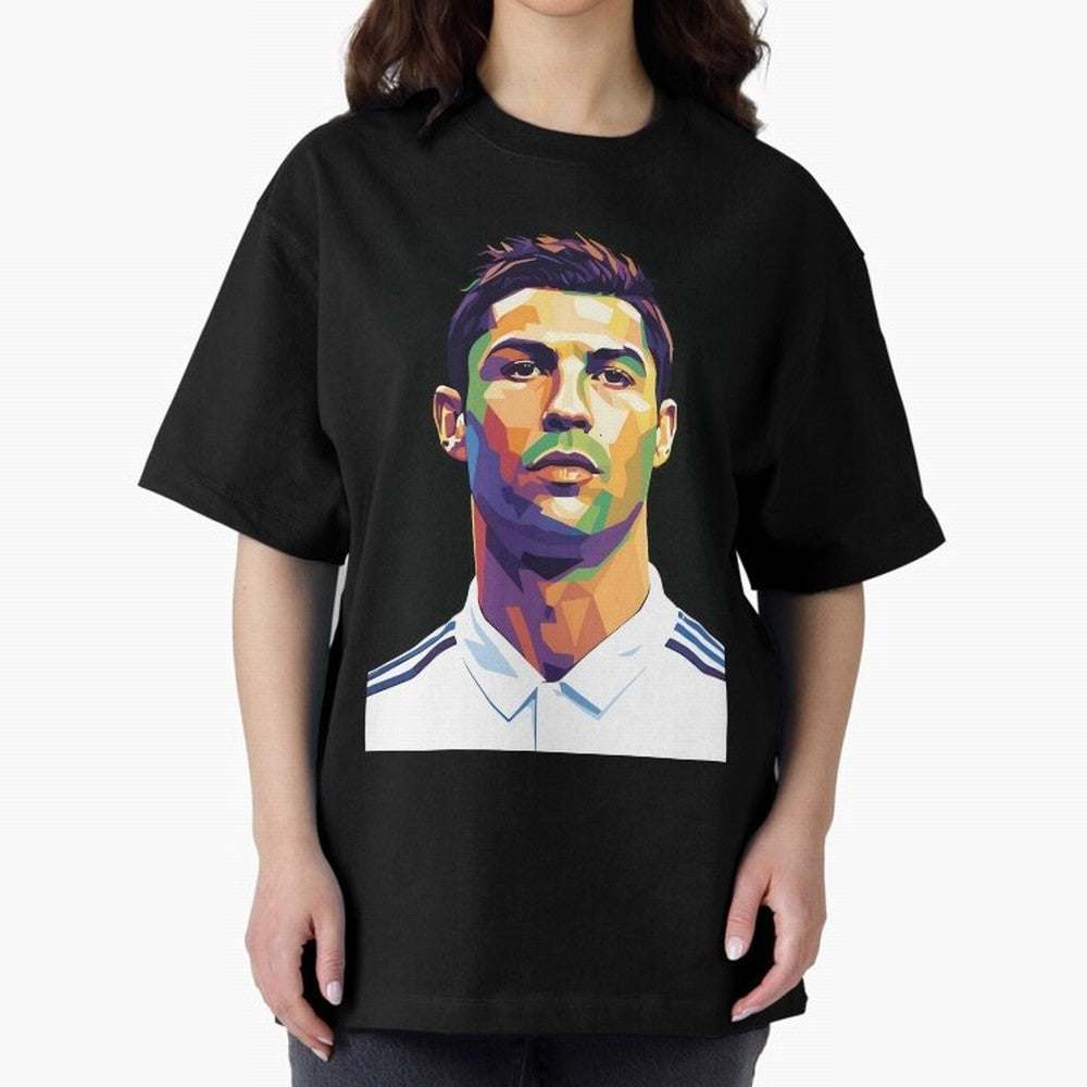 Cristiano Ronaldo Wpap Art Oversized T-Shirt Follow the Road to FIFA World Cup 2026 for Fans of Messi and Cristiano Ronaldo and France and Portugal, Bringing Football Passion, Legendary Performances, Festival Vibes and Supporter Community; Ideal