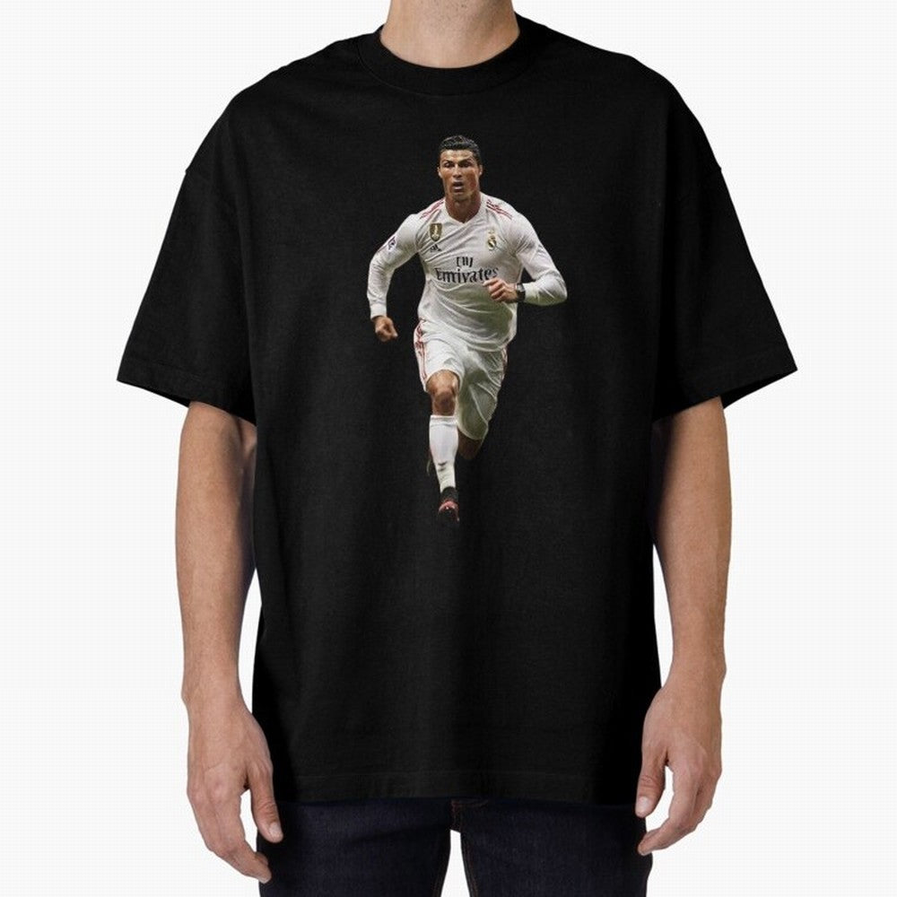 Cristiano Ronaldo runner Oversized T-Shirt Show Support during Match Day Hype around FIFA World Cup 2026, Mbappe and Neymar, Argentina and Brazil, Global Supporter Spirit, Legendary Goals, National Colors and Tournament Celebration; Ideal for Fans