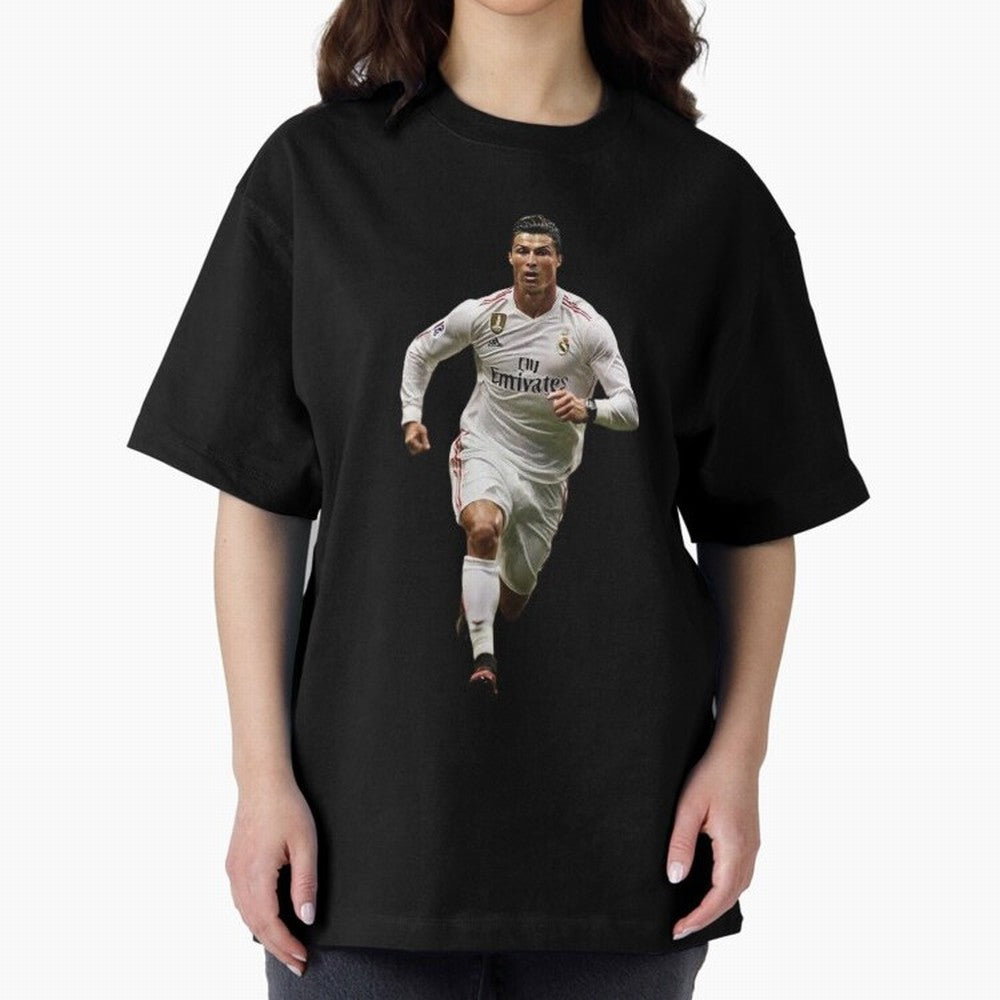 Cristiano Ronaldo runner Oversized T-Shirt Show Support during Match Day Hype around FIFA World Cup 2026, Mbappe and Neymar, Argentina and Brazil, Global Supporter Spirit, Legendary Goals, National Colors and Tournament Celebration; Ideal for Fans