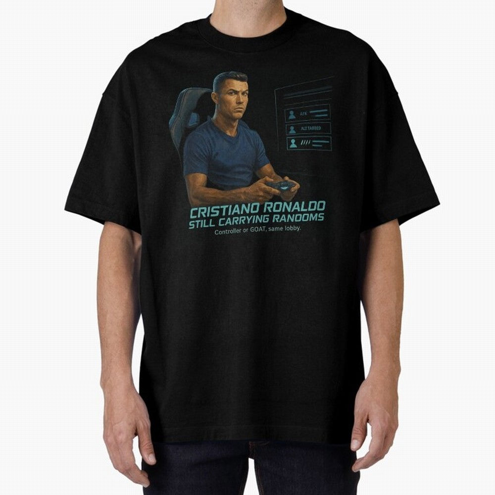 Cristiano Gamer Mode ¡ª Still Carrying Randoms Oversized T-Shirt Feel FIFA World Cup 2026 for Fans of Cristiano Ronaldo, Haaland and CR7 and Argentina, Bringing Football History, Final Match Energy, Crowd Noise and Once in a Lifetime Moments; Great