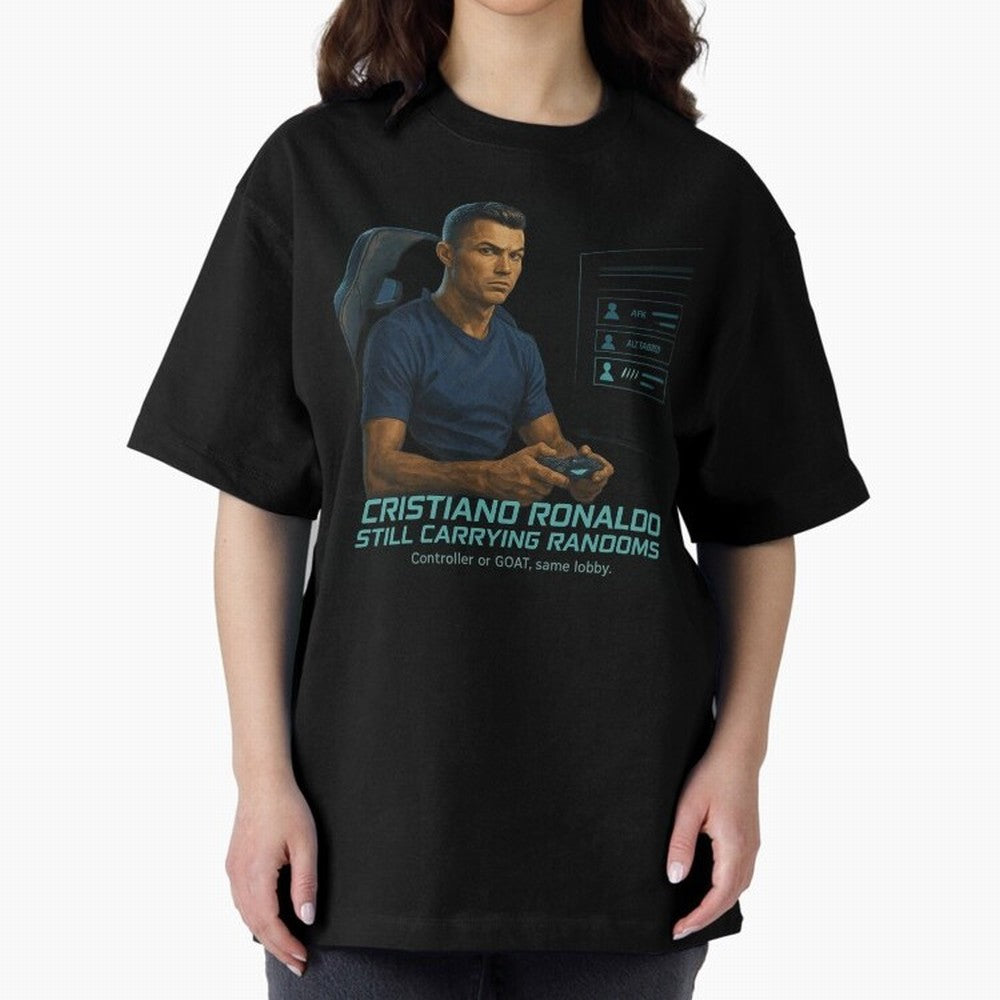 Cristiano Gamer Mode ¡ª Still Carrying Randoms Oversized T-Shirt Feel FIFA World Cup 2026 for Fans of Cristiano Ronaldo, Haaland and CR7 and Argentina, Bringing Football History, Final Match Energy, Crowd Noise and Once in a Lifetime Moments; Great