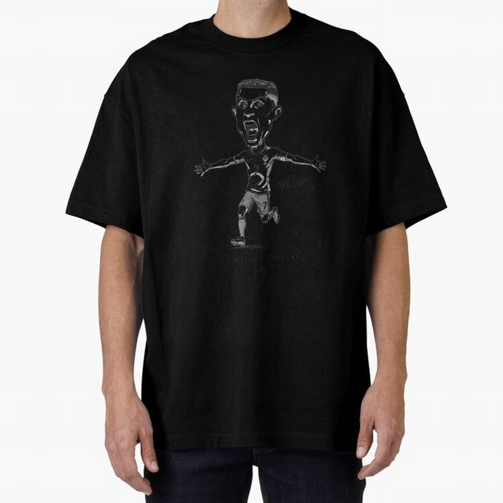 Cristiano Ronaldo Caricature - Portugal CR7 Legend - Football Art Oversized T-Shirt Bring International Match Energy to FIFA World Cup 2026 USA Canada Mexico Featuring Messi, Neymar and Mbappe, Brazil Energy, Football History, Final Match Energy,
