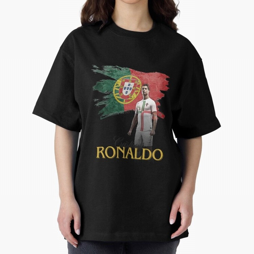 Cristiano Ronaldo - Portugal Flag Tribute (SIUUU!) Oversized T-Shirt Bring a Champion Mindset to the FIFA World Cup 2026 Journey through Haaland and Mbappe Highlights, England Pride, Stadium Chants, National Pride, Trophy Dreams and Unforgettable