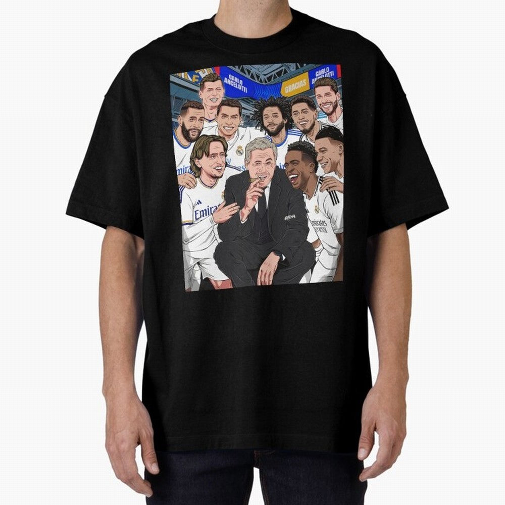 Carlo Ancelotti and Real Madrid Players Oversized T-Shirt Make Game Day About FIFA World Cup 2026 USA Canada Mexico for Fans of Mbappe and Neymar and Germany, Bringing Classic Soccer Heritage, Championship Pressure, Fan Loyalty and International
