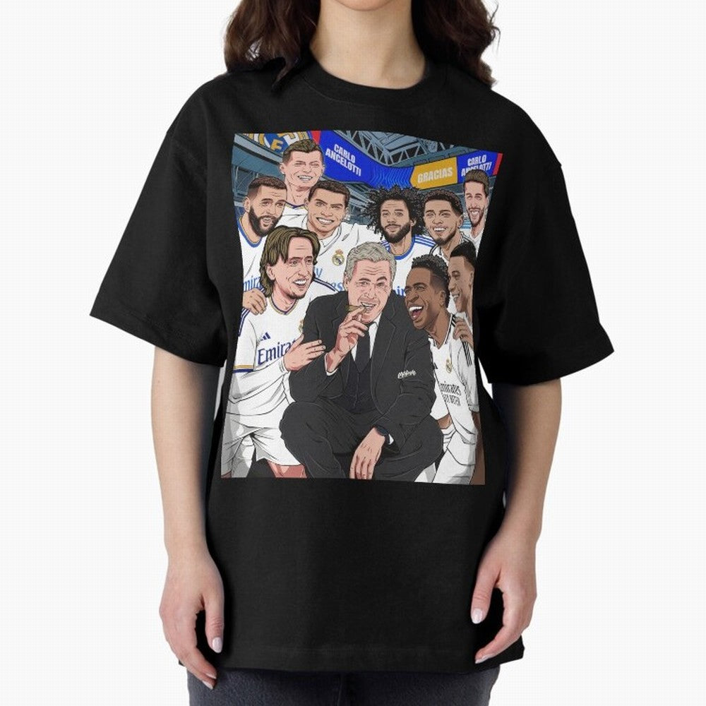 Carlo Ancelotti and Real Madrid Players Oversized T-Shirt Make Game Day About FIFA World Cup 2026 USA Canada Mexico for Fans of Mbappe and Neymar and Germany, Bringing Classic Soccer Heritage, Championship Pressure, Fan Loyalty and International