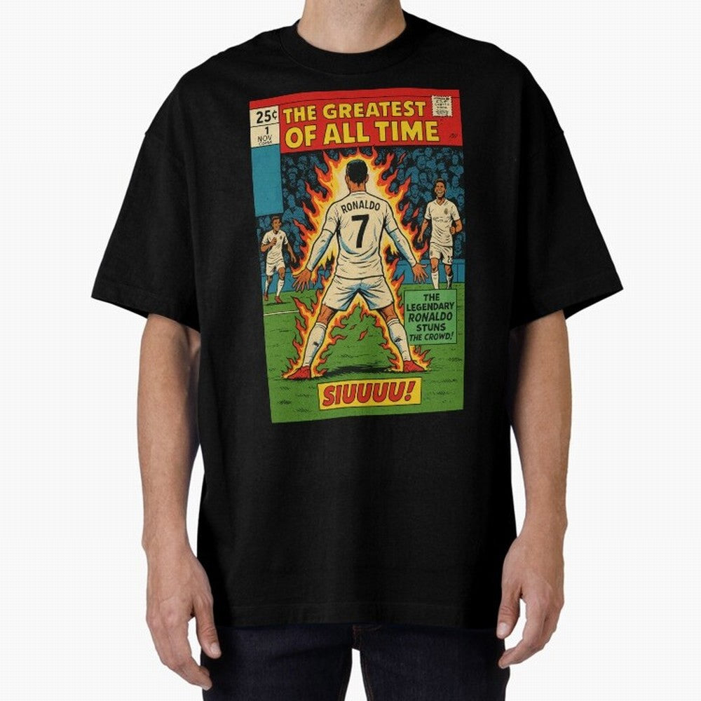 CR7 comic cover Oversized T-Shirt Show Match Day Excitement for FIFA World Cup 2026 Group Stage Spirit, Made for France and Portugal, Messi, Stadium Chants, National Pride, Trophy Dreams and Unforgettable Football Memories; Ideal for Football Dads,