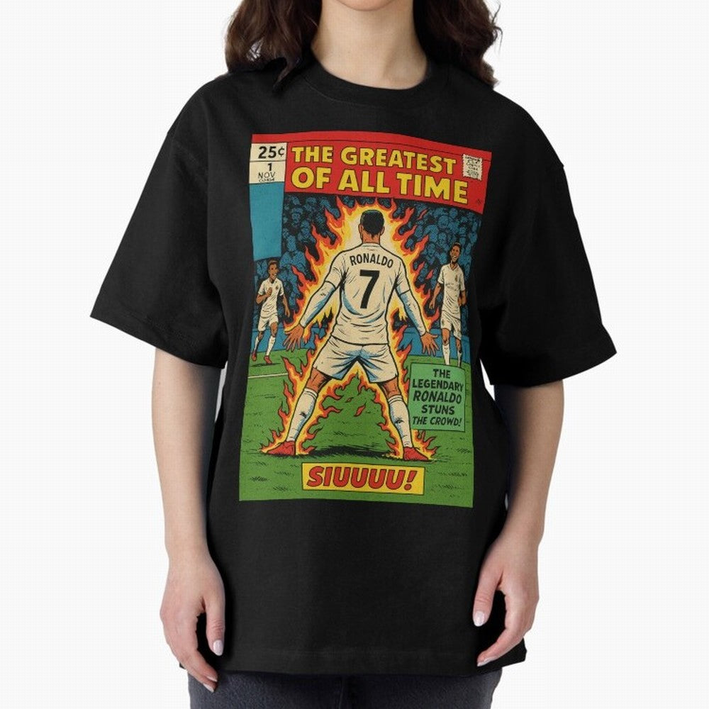 CR7 comic cover Oversized T-Shirt Show Match Day Excitement for FIFA World Cup 2026 Group Stage Spirit, Made for France and Portugal, Messi, Stadium Chants, National Pride, Trophy Dreams and Unforgettable Football Memories; Ideal for Football Dads,