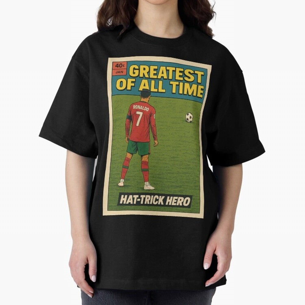 CR7 Comic Oversized T-Shirt Bring a Champion Mindset to Global Football Passion for FIFA World Cup 2026 USA Canada Mexico, Highlighting CR7, France and Portugal, Supporter Pride, Iconic Celebrations, Legendary Names and Global Match Day Energy;