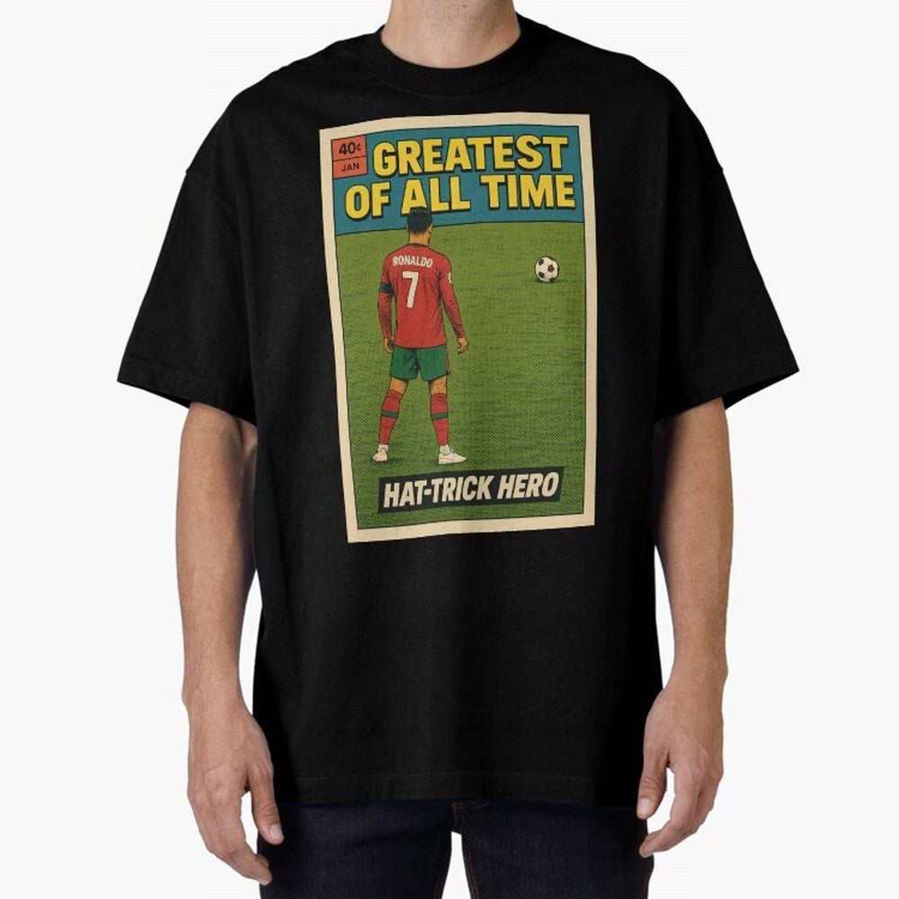 CR7 Comic Oversized T-Shirt Bring a Champion Mindset to Global Football Passion for FIFA World Cup 2026 USA Canada Mexico, Highlighting CR7, France and Portugal, Supporter Pride, Iconic Celebrations, Legendary Names and Global Match Day Energy;