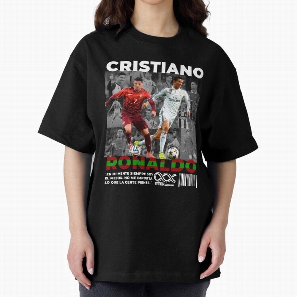 Cristiano Ronaldo Collage Oversized T-Shirt Celebrate the Stars of FIFA World Cup 2026 USA Canada Mexico for Fans of CR7 and Messi and Germany, Bringing Worldwide Fan Energy, Dramatic Goals, Stadium Lights and Championship Celebrations; Great for