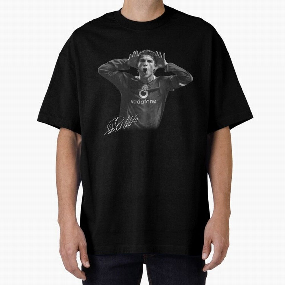 Black and White Cristiano Ronaldo T-Shirt Young Manchester Ronaldo - Celebration Oversized T-Shirt Bring Retro Soccer Energy to FIFA World Cup 2026 Group Stage Filled with Cristiano Ronaldo, Haaland and CR7, England, France and Netherlands Energy,