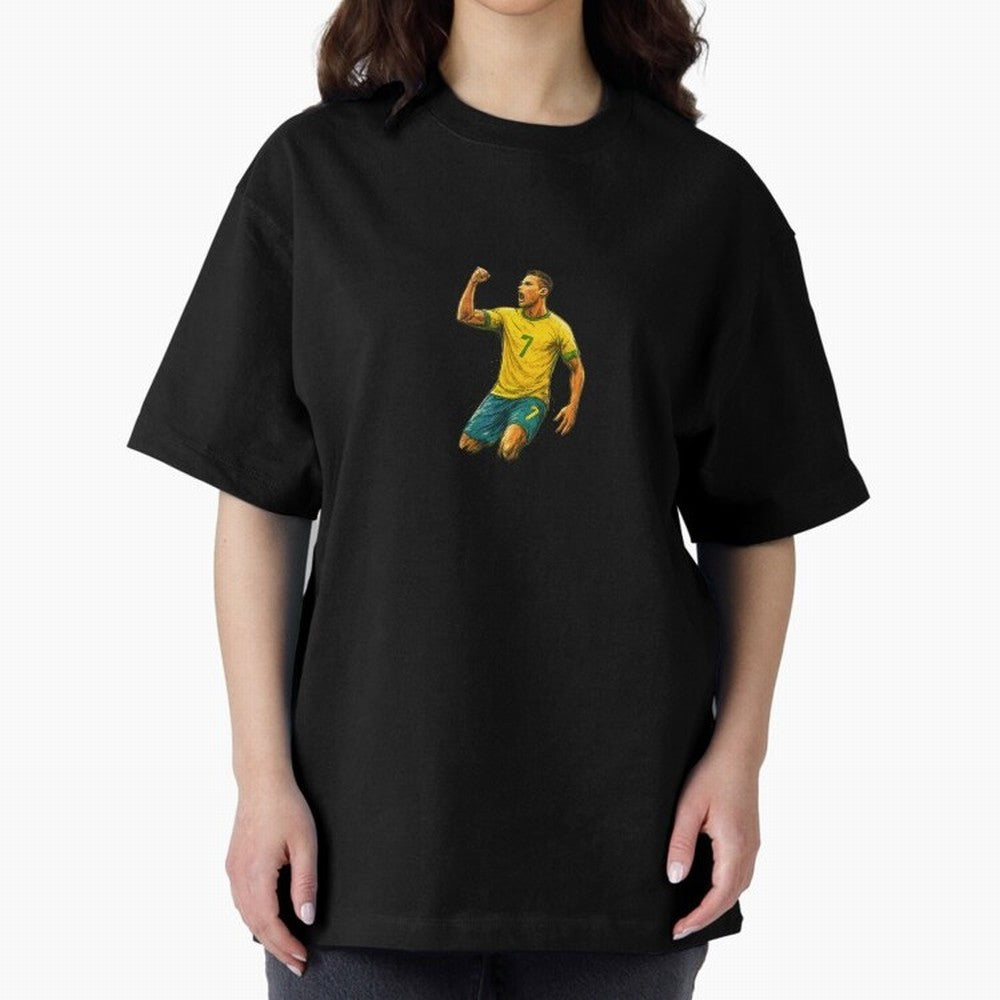 Energetic Soccer Celebration ¨C Number 7 Sketch Art Oversized T-Shirt Build the FIFA World Cup 2026 Journey through Messi and Cristiano Ronaldo Highlights, England Pride, Football Passion, Legendary Performances, Festival Vibes and Supporter