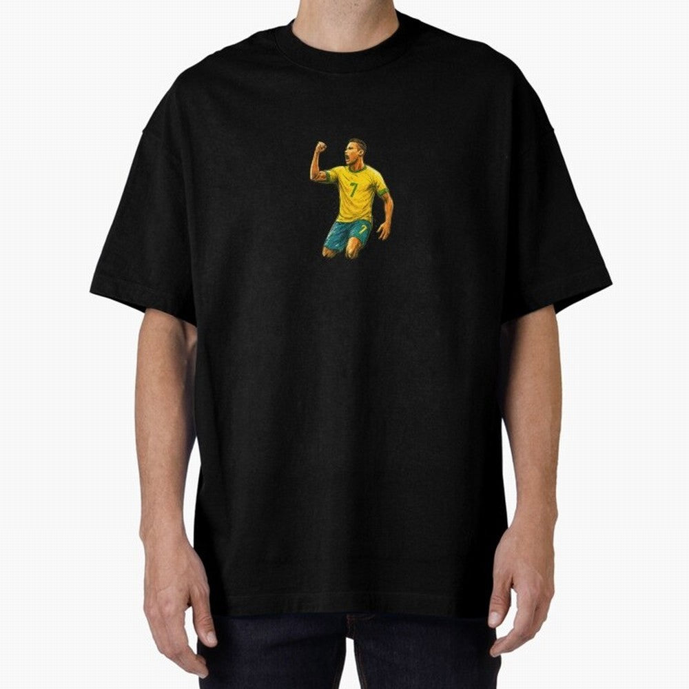 Energetic Soccer Celebration ¨C Number 7 Sketch Art Oversized T-Shirt Build the FIFA World Cup 2026 Journey through Messi and Cristiano Ronaldo Highlights, England Pride, Football Passion, Legendary Performances, Festival Vibes and Supporter