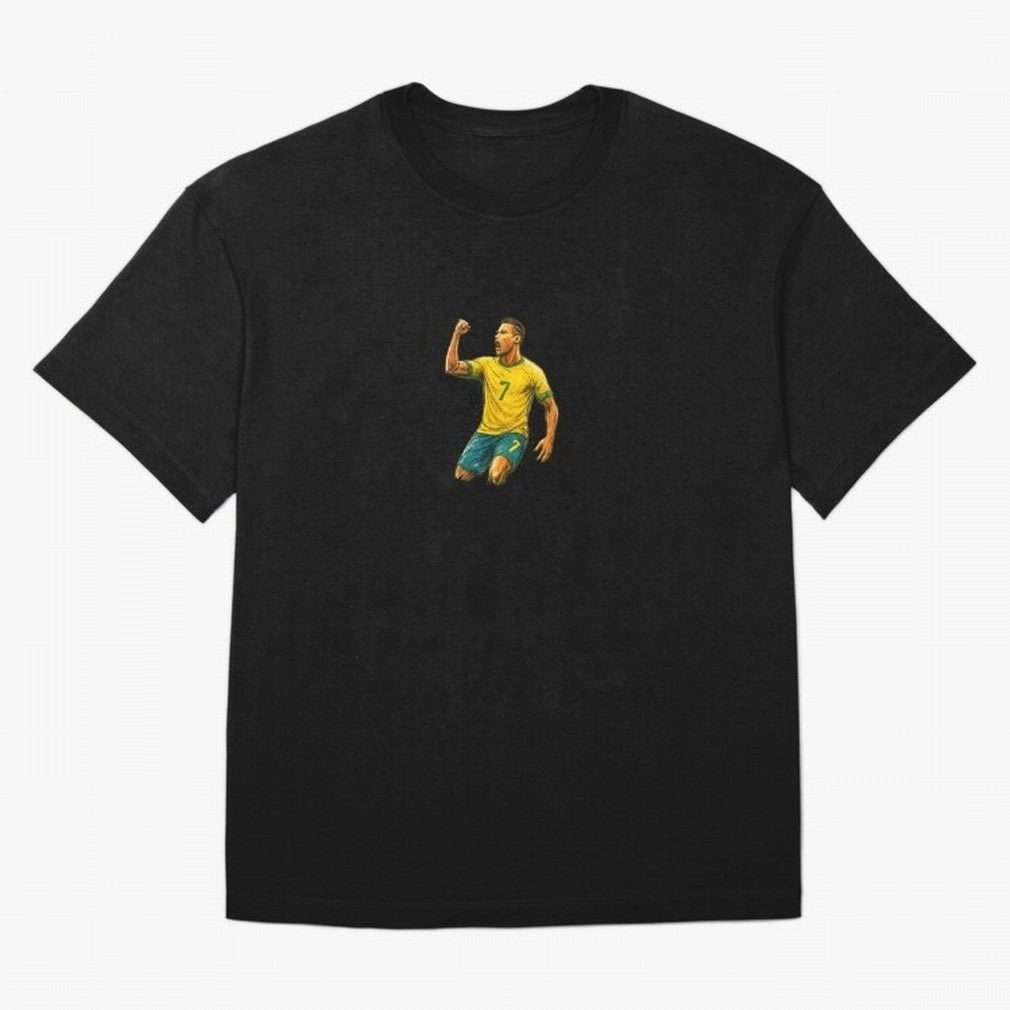 Energetic Soccer Celebration ¨C Number 7 Sketch Art Oversized T-Shirt Build the FIFA World Cup 2026 Journey through Messi and Cristiano Ronaldo Highlights, England Pride, Football Passion, Legendary Performances, Festival Vibes and Supporter