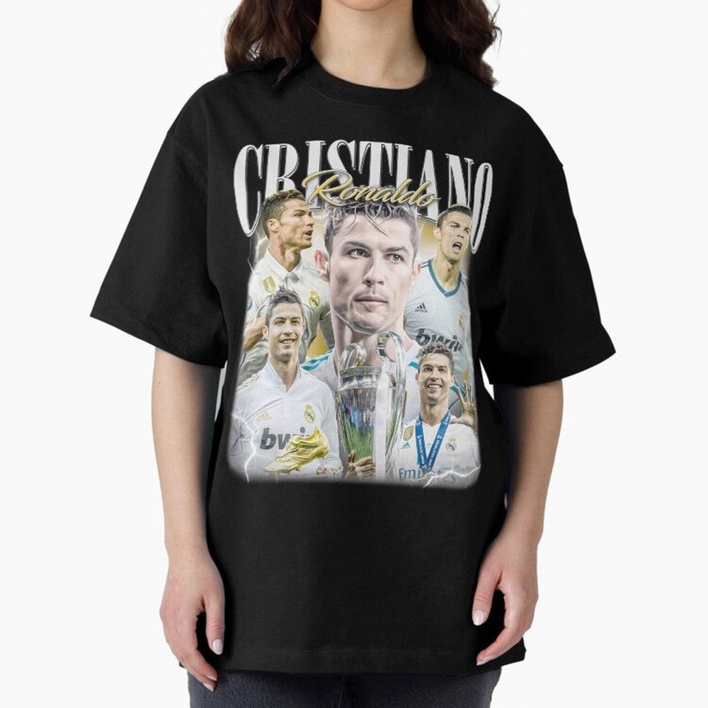 Cr7 Vintage Tribute: Soccer Legend Collage | Limited Edition Oversized T-Shirt Fuel Your Fan Pride for Global Football Passion for FIFA World Cup 2026 Group Stage, Driven by CR7, Portugal, Spain and Germany, Football History, Final Match Energy,