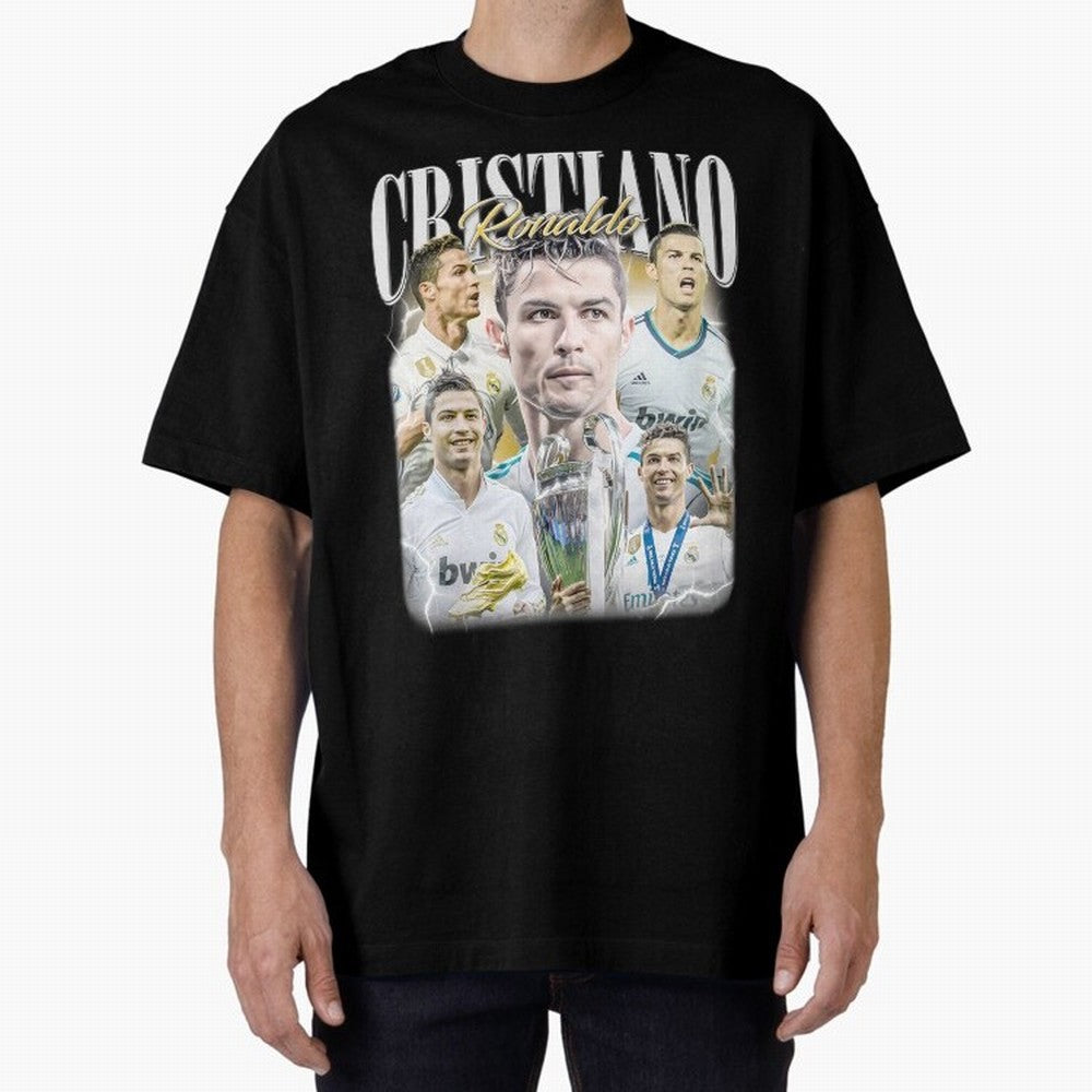 Cr7 Vintage Tribute: Soccer Legend Collage | Limited Edition Oversized T-Shirt Fuel Your Fan Pride for Global Football Passion for FIFA World Cup 2026 Group Stage, Driven by CR7, Portugal, Spain and Germany, Football History, Final Match Energy,