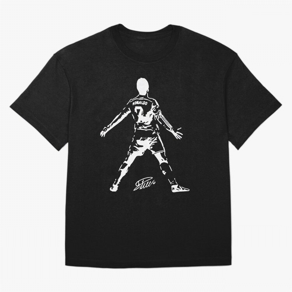 Retro Football Player Celebration Silhouette Artwork For Men And Gift For Soccer Fans Oversized T-Shirt Celebrate the Magic of the FIFA World Cup 2026 Group Stage Journey through Messi and Cristiano Ronaldo Highlights, Argentina, France and Brazil