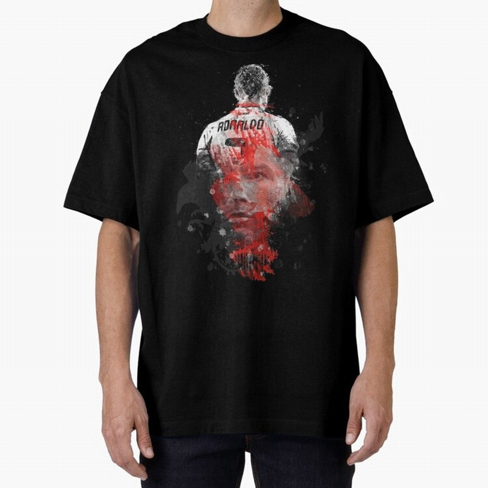 Abstract Football Player Portrait Retro Poster Art For Men, Gift For Soccer Fans Oversized T-Shirt Celebrate the Road through the FIFA World Cup 2026 USA Canada Mexico Journey through Cristiano Ronaldo Highlights, France Pride, Worldwide Fan