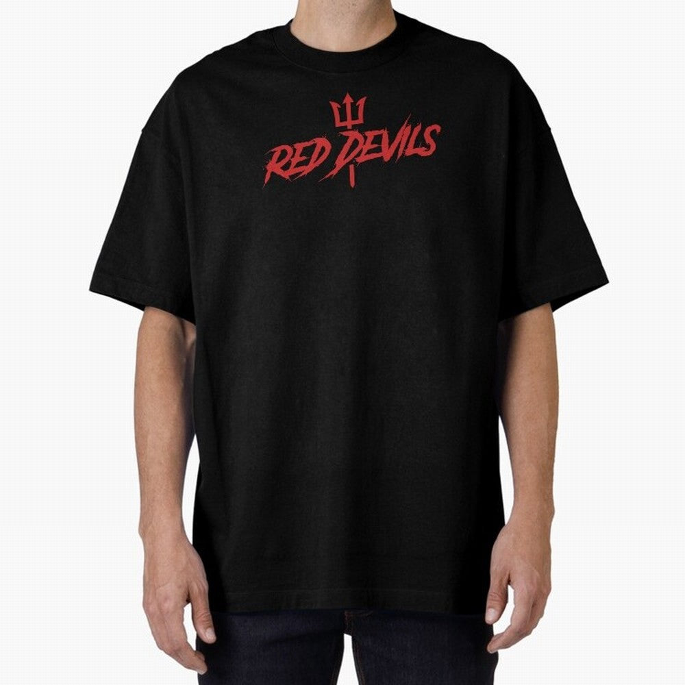 Red Devils Oversized T-Shirt Represent FIFA World Cup 2026 Spirit, Highlighting Argentina and Brazil, Messi, CR7 and Mbappe, Vintage Soccer Flavor, Modern Football Stars, National Flags and Final Night Emotion; Made for Die Hard Supporters, Soccer