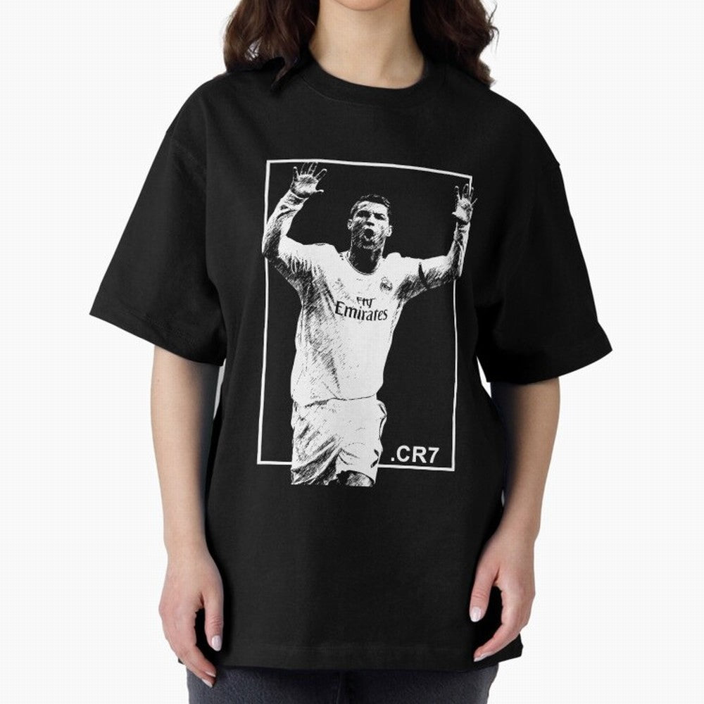 Cristiano Ronaldo CR7 in Black and White Design Oversized T-Shirt Support Iconic Players in FIFA World Cup 2026 Group Stage for Fans of Cristiano Ronaldo, Haaland and CR7 and Spain, Bringing Fan Favorite Moments, National Team Passion, Big Match