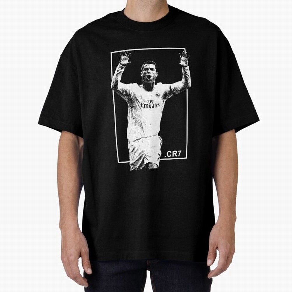Cristiano Ronaldo CR7 in Black and White Design Oversized T-Shirt Support Iconic Players in FIFA World Cup 2026 Group Stage for Fans of Cristiano Ronaldo, Haaland and CR7 and Spain, Bringing Fan Favorite Moments, National Team Passion, Big Match