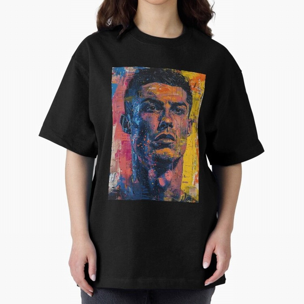Cristiano Ronaldo illustration Oversized T-Shirt Stand with the FIFA World Cup 2026 USA Canada Mexico Journey through Neymar, Haaland and Cristiano Ronaldo Highlights, Spain and Netherlands Pride, Retro Football Energy, Iconic Rivalries, Trophy