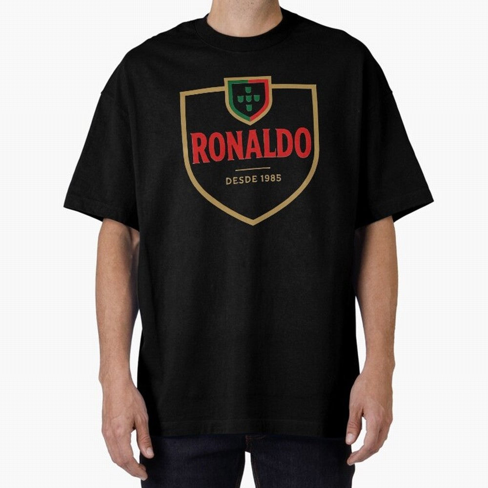 Ronaldo Emblem Sticker ¨C Gold Crest Parody Design Oversized T-Shirt Relive Legendary Nights from Match Day Hype around FIFA World Cup 2026 Group Stage, Mbappe, Netherlands, Classic Soccer Heritage, Championship Pressure, Fan Loyalty and