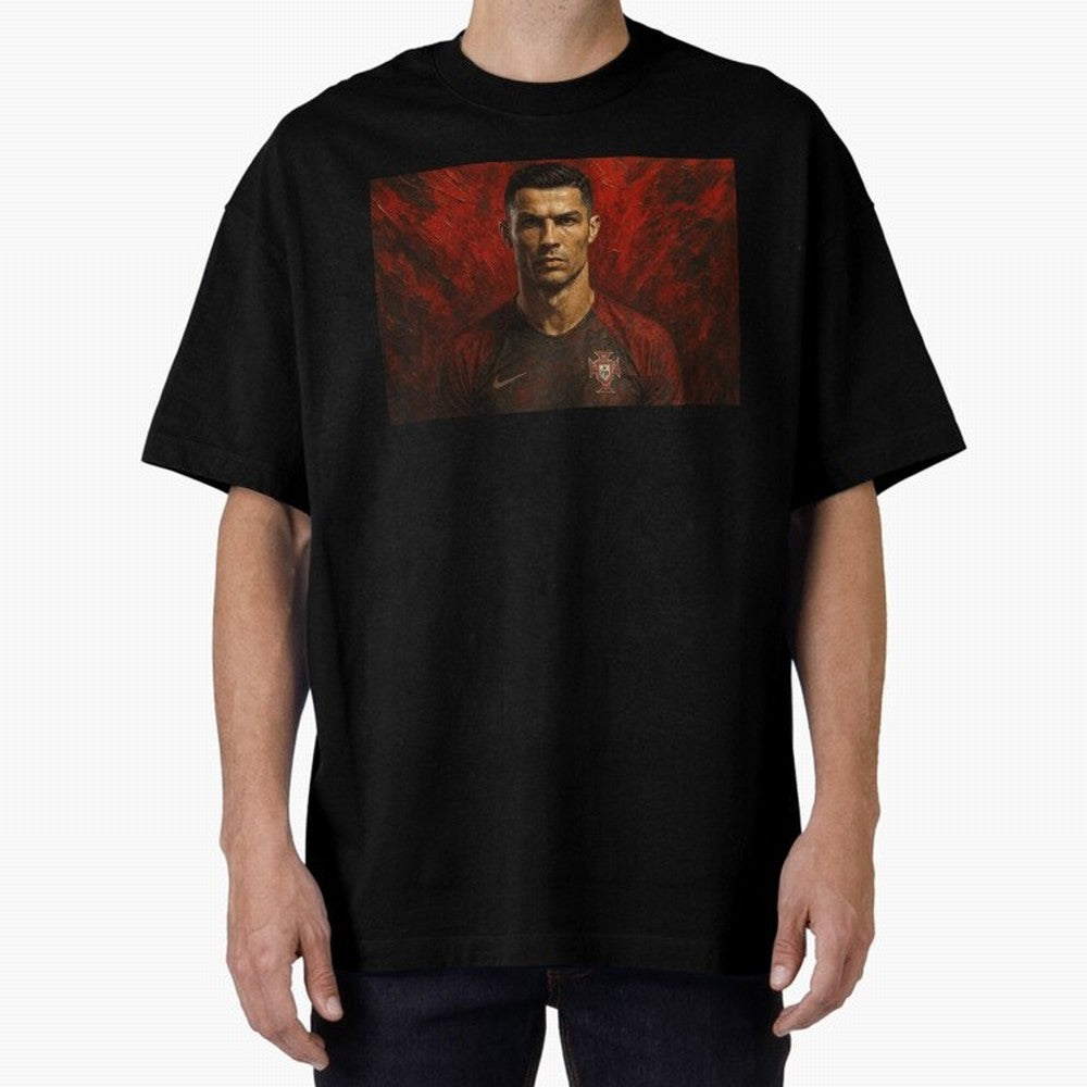 Cristiano Ronaldo Portrait Oversized T-Shirt Make Every Kick Count in the FIFA World Cup 2026 Journey through Cristiano Ronaldo Highlights, England and Germany Pride, Worldwide Fan Energy, Dramatic Goals, Stadium Lights and Championship