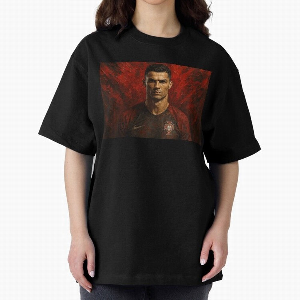 Cristiano Ronaldo Portrait Oversized T-Shirt Make Every Kick Count in the FIFA World Cup 2026 Journey through Cristiano Ronaldo Highlights, England and Germany Pride, Worldwide Fan Energy, Dramatic Goals, Stadium Lights and Championship