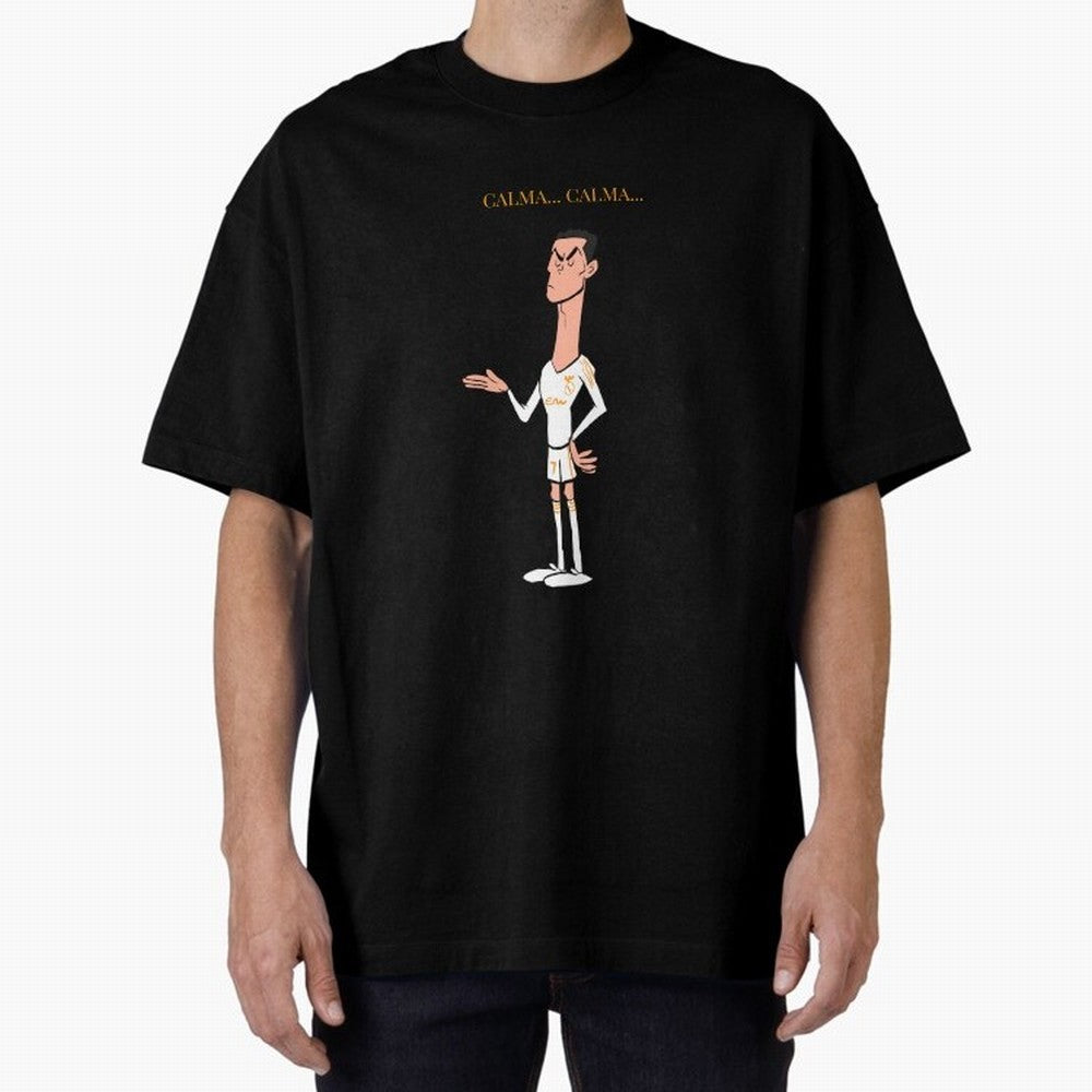 Cristiano Ronaldo ¨C Calma Calma Shirt Celebration (Cartoon) Oversized T-Shirt Experience FIFA World Cup 2026 USA Canada Mexico for Fans of Cristiano Ronaldo, Haaland and CR7 and Spain and Netherlands, Bringing Goal Celebration Energy, Supporter