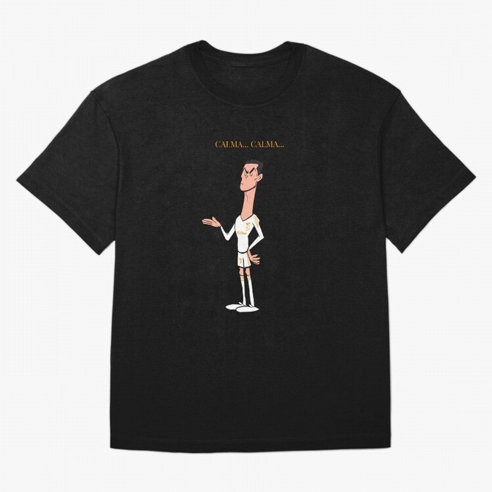 Cristiano Ronaldo ¨C Calma Calma Shirt Celebration (Cartoon) Oversized T-Shirt Experience FIFA World Cup 2026 USA Canada Mexico for Fans of Cristiano Ronaldo, Haaland and CR7 and Spain and Netherlands, Bringing Goal Celebration Energy, Supporter