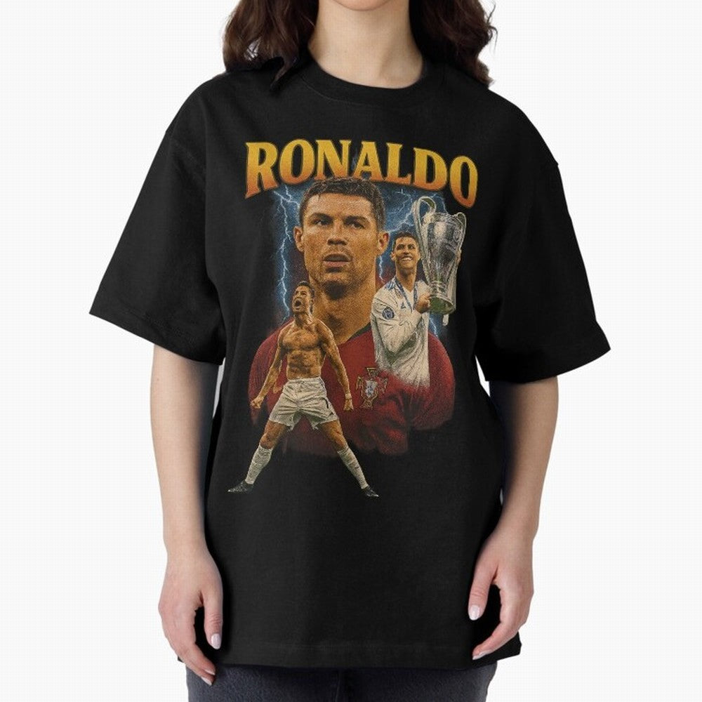Cristiano Ronaldo CR7 Retro clothing | Vintage Football Legend Oversized T-Shirt Build Global Football Passion for FIFA World Cup 2026 Group Stage, with Messi, Neymar and Mbappe, France and Portugal, Football History, Final Match Energy, Crowd
