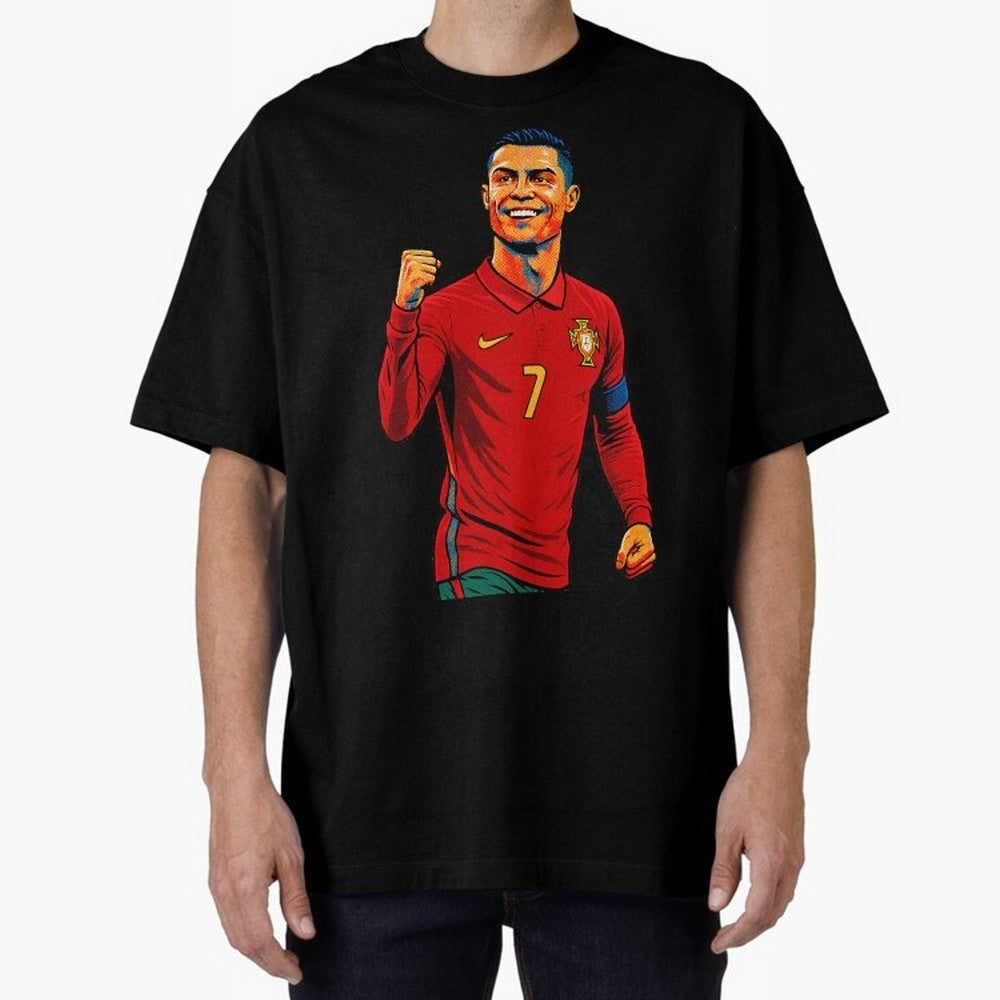 Cristiano Ronaldo Goal Pop Art Oversized T-Shirt Bring Trophy Dreams to Match Day Hype around FIFA World Cup 2026, Messi and Cristiano Ronaldo, France and Portugal, Vintage Soccer Flavor, Modern Football Stars, National Flags and Final Night